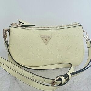 GUESS yellow Embossed Logo Crossbody Clutch with Gold Hardware